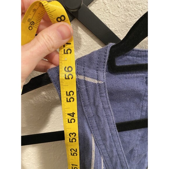 Free People Jumpsuit Jumper Womens 6 Linen Blue Striped Open Back Moonlight Mile - Picture 6 of 11